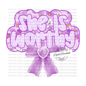 She Is Worthy Lavender Flower Bow PNG DIGITAL DOWNLOAD