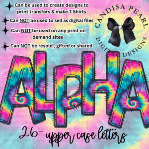 Tie Dye Swirl ALPHA SET PNG DIGITAL DOWNLOAD