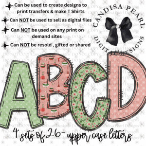 Vintage Pink Christmas ALPHA SET PNG DIGITAL DOWNLOAD