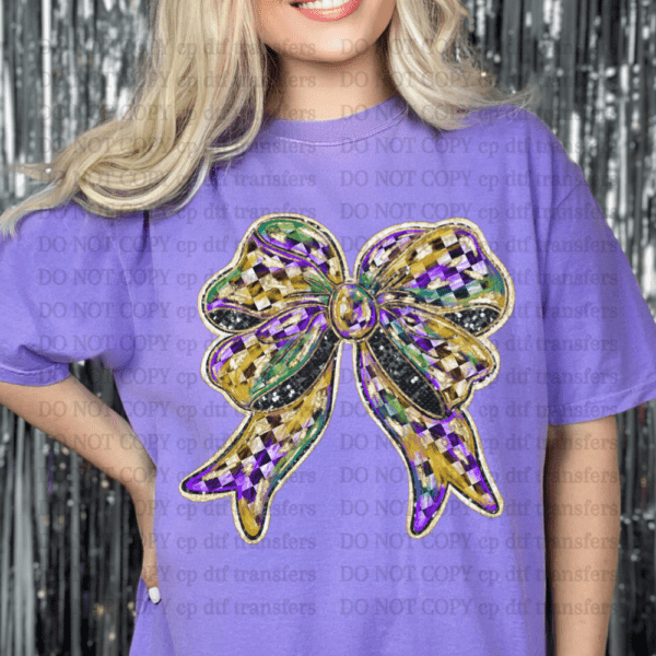 Mardi Gras Checkered Coquette Bow DTF TRANSFER