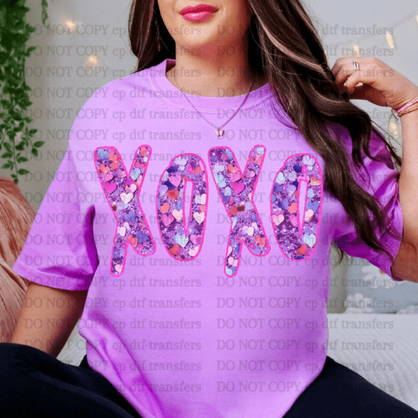 Xoxo Pink Lavender Hearts Confetti DTF TRANSFER