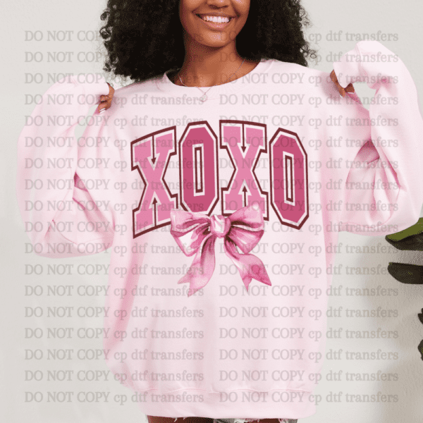 Xoxo Dusty Pink Varsity With Bow DTF TRANSFER