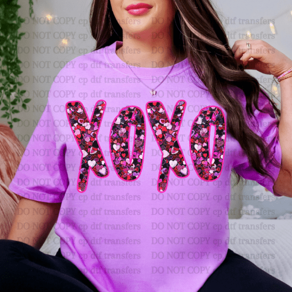 Xoxo Pink Black Lavender Hearts Confetti DTF TRANSFER