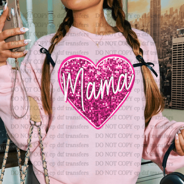 Sparkle Pink Mama Heart  DTF TRANSFER