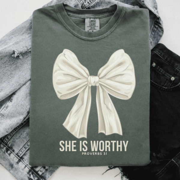 She Is Worthy Coquette Bow T-SHIRT