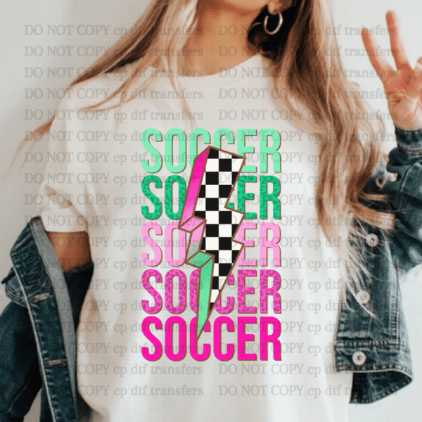 Pink & Green Soccer Bolt DTF TRANSFER