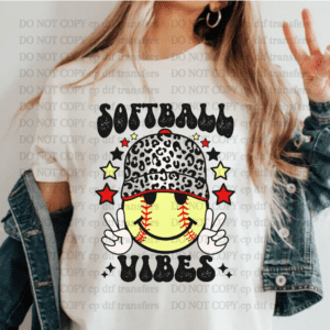 Softball Vibes Smiley Leopard Cap DTF TRANSFER