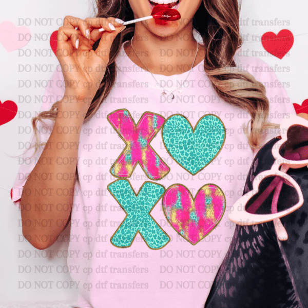 XOXO Pink Aqua Leopard DTF TRANSFER