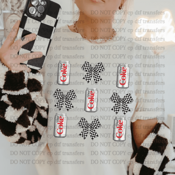 Diet Cola With Checker Bows DTF TRANSFER