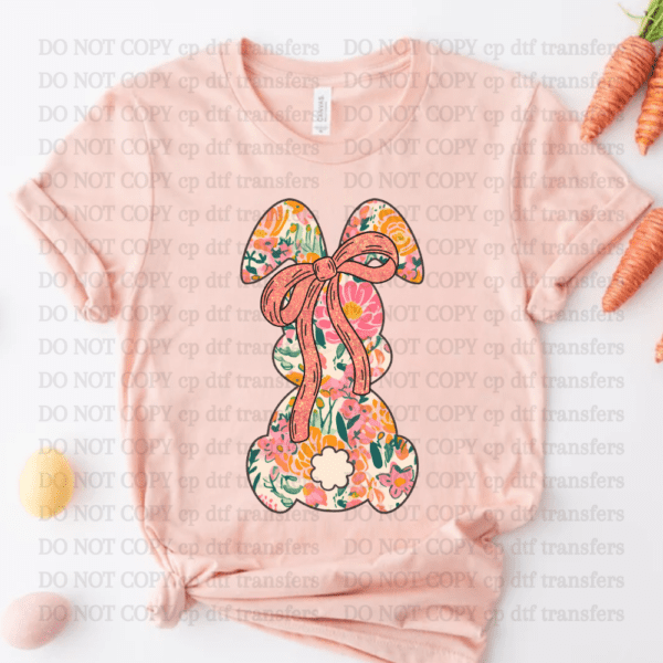 Coral Floral Bunny DTF TRANSFER