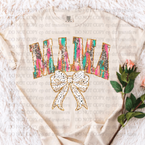 Mama pink Aqua Leopard Dalmatian Bow  DTF TRANSFER