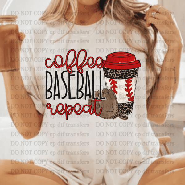 Coffee Baseball Repeat DTF TRANSFER