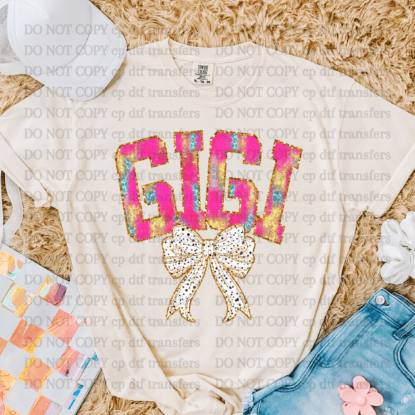 Gigi Pink Watercolor Dalmatian Bow  DTF TRANSFER