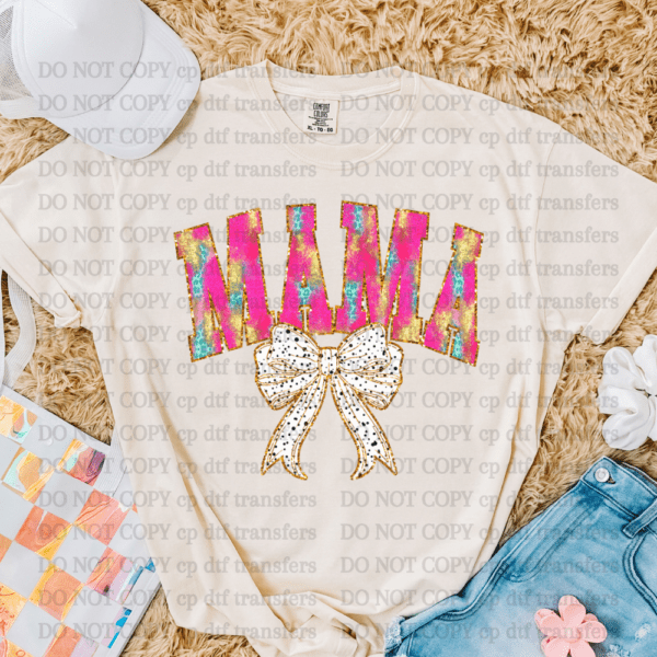 Mama Pink Watercolor Dalmatian Bow  DTF TRANSFER