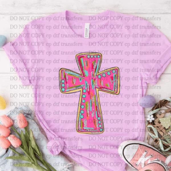 Pink Spring Easter Cross DTF TRANSFER