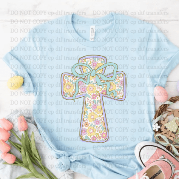 Floral Cross With Bow DTF TRANSFER