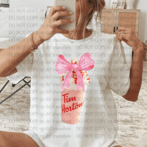 Tim Hortons Strawberry Shake Big Pink Bow DTF TRANSFER