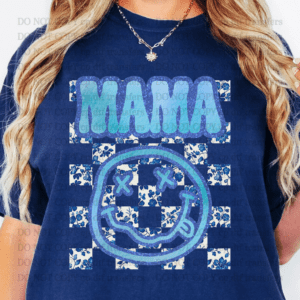 Retro Mama Smiley Floral Blue DTF TRANSFER