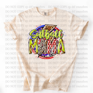 Softball Mama Leopard Bolt DTF TRANSFER