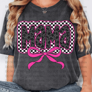 Pink Black Checker Mama Bow  DTF TRANSFER