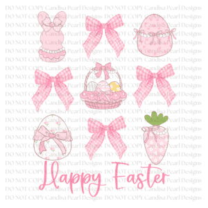 Happy Easter Pink Bow Collage Watercolor PNG DIGITAL DOWNLOAD