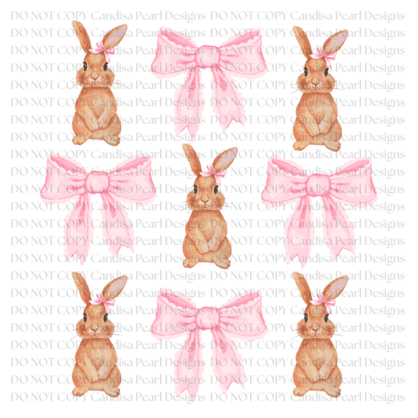 Brown Bunnies Pink Bows PNG DIGITAL DOWNLOAD