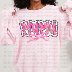 Mama Neon Pink Brushstroke Pink Bow DTF TRANSFER