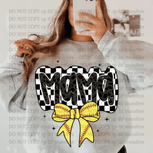 Softball Mama Checker Bow DTF TRANSFER