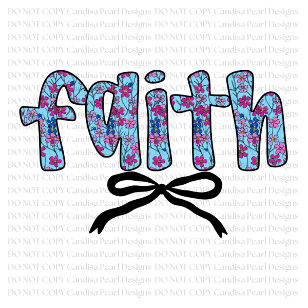 Faith Blue Pink Floral Black Bow PNG DIGITAL DOWNLOAD