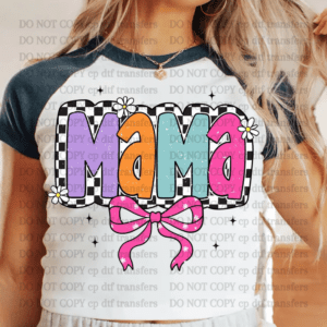Mama Colorful Checker With Bow DTF TRANSFER