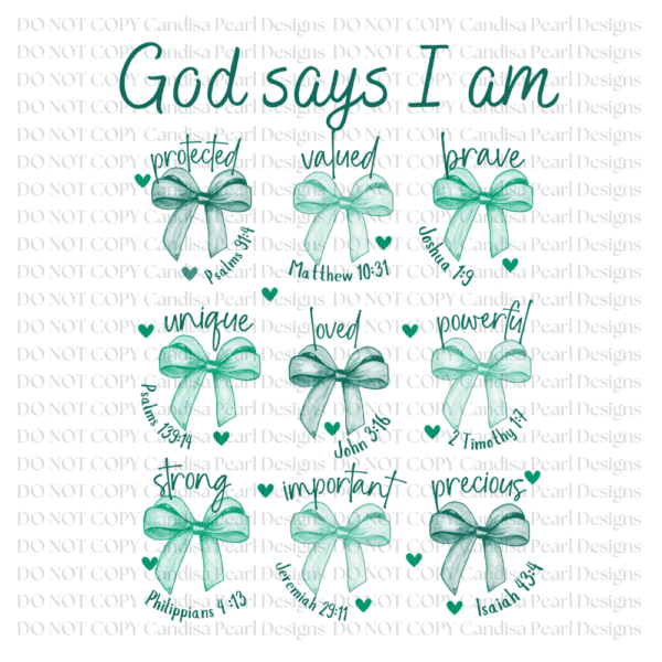 God Says I Am Aqua Bow PNG DIGITAL DOWNLOAD