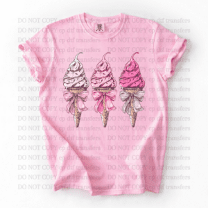 Ice Cream Cones Pink Bows  DTF TRANSFER