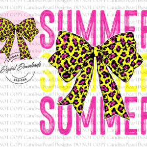 Summer Pink/Yellow Leopard Bow PNG DIGITAL DOWNLOAD