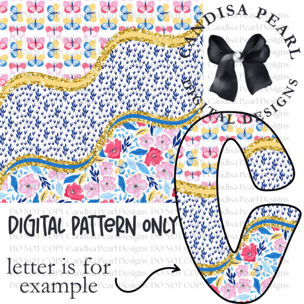 Digital Pattern Blue Pink Butterfly PNG DIGITAL DOWNLOAD