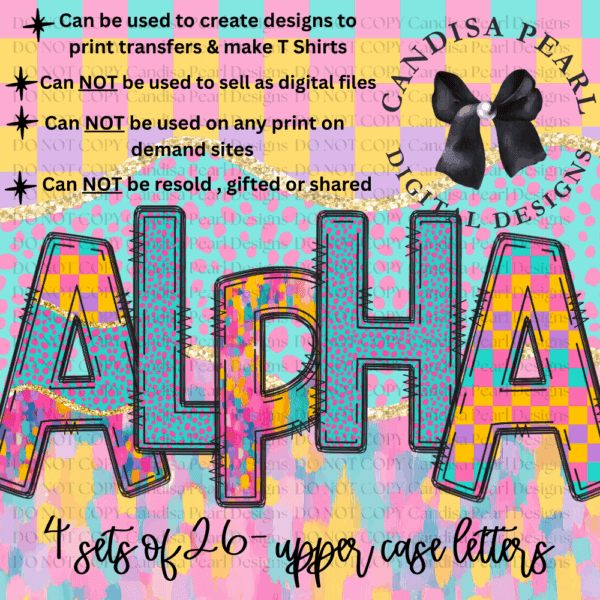 Alpha Set Chic Confetti Pastel PNG DIGITAL DOWNLOAD