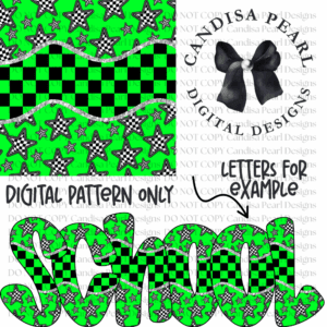 Digital Pattern Neon Green Black Checker Stars PNG DIGITAL DOWNLOAD