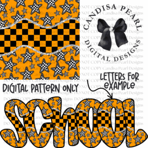 Digital Pattern Orange Black Checker Stars PNG DIGITAL DOWNLOAD