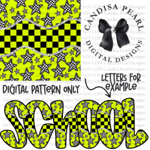 Digital Pattern Neon Yellow Black Checker Stars PNG DIGITAL DOWNLOAD