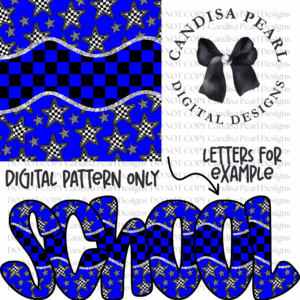 Digital Pattern Royal Blue Black Checker Stars PNG DIGITAL DOWNLOAD