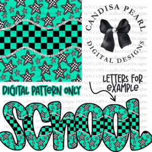 Digital Pattern Mint Black Checker Stars PNG DIGITAL DOWNLOAD