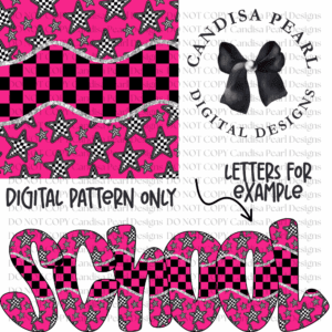 Digital Pattern Hot Pink Black Checker Stars PNG DIGITAL DOWNLOAD