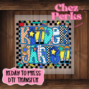 Retro Blue Checker Kindergarten DTF TRANSFER