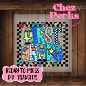 Retro Blue Checker First Grade DTF TRANSFER
