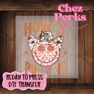 Howdy Pumpkin Leopard Smiley Cowboy Hat DTF TRANSFER
