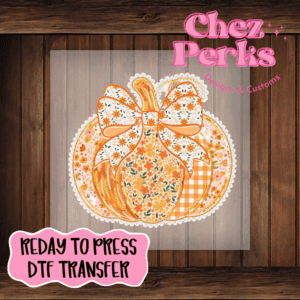 Floral Pumpkin Pattern Patch Bow DTF TRANSFER