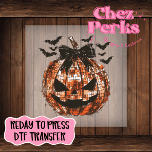 Disco Pumpkin Black Bow DTF TRANSFER