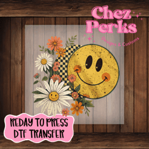 Retro Checkered Floral Smiley DTF TRANSFER