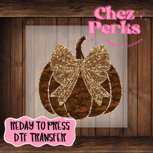 Camo Pumpkin Sparkle Bow DTF TRANSFER