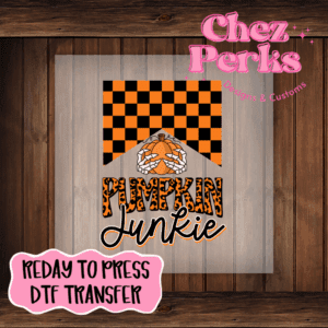 Checkered Pumpkin Junkie DTF TRANSFER