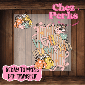 Hello Pumpkin Stripped Background w/Pocket Piece DTF TRANSFER